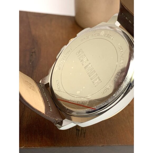 Steve Madden Men's Watch SM-9132TT Quartz Black Dial Brown Leather Band 45mm - Picture 6 of 13